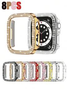 8PCS Rhinestone Watch Protective Case, Compatible With Apple Watch Case Models 40mm 41mm 42mm 44mm 45mm 46mm 49mm, Fashionable Luxury Sparkling Rhinestone Inlay, Hard PC Hollow Watch Case, Compatible With Apple Watch Series Ultra/SE/12/11/10/9/8/7/6/5/4, Compatible With Apple Watch Women's Smart Watch Case. Easy To Wear, Sensitive Touch - Multi-color 5 - View 4