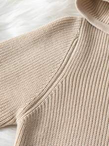 Infant & Toddler Boys & Girls Simple Solid Color Hooded Pom Pom Decor Zipper Cardigan Long Sleeve Knit Sweater Casual Versatile Jacket Suitable For Daily Wear, School, Spring, Autumn, Winter - Khaki - View 6