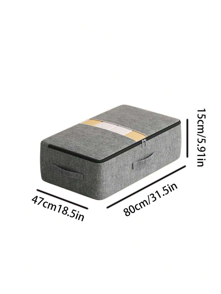 1pc Extra Large Capacity Underbed Storage Bag: Grey Fabric Design, Drawer Storage Bag, Seasonal Clothing Storage Bag, Underbed Storage Space Easy To Store Quilts, Clothes, Blankets Storage, College Dorm Essential - Grey - View 8