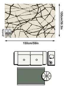1pc Wabi-Sabi Style Beige Asymmetrical Cracked Pattern Rug, Minimalist Abstract Mesh Area Carpet For Living Room And Bedroom, Black Coffee Hand-Drawn Line Art Foot Mat, All-Season Machine Washable Home Decor - Multicolor - View 14