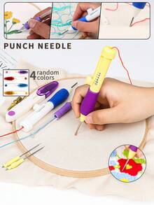 1 Set DIY Punch Needle Kit, Includes 1 Fixed Length Punch Needle, 1 Replaceable Punch Needle, And 1 Random Color Scissors With Cover - Multicolor - View 13