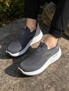 Desai Men's Slip-On Sneakers, Fabric Upper Round Toe Walking Shoes With PU Sole, Casual Shoes For Daily Wear And Travel Shoes For Men Shoes Men - Grey - View 4