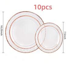 50/25/10pcs (7.5in/10.25in) Transparent Rose Gold Diamond Pattern Plates, Reusable And Washable, Ideal For Family Gatherings, Outdoor Picnics, Team Building Activities, Also Suitable For Parties, Weddings, Birthdays, Proms, Dinners, Halloween, Christmas. Tableware, Serving Tray, Birthday Plate, Plate, Tableware, Divided Plate, Dinner Plates, Reusable Plastic Plates. - View 14