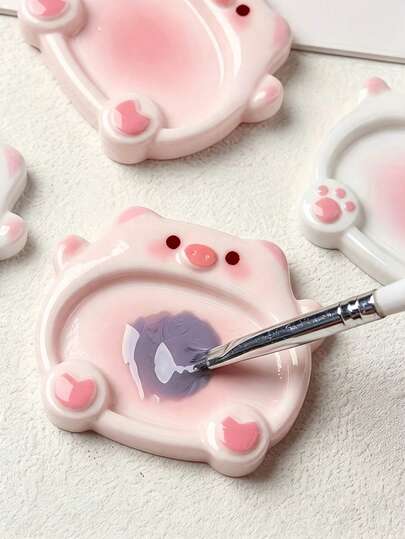 Artoon Pig Animal Resin Portable Nail Art Mixing Palette, Fake Nail Color Mixing Palette, Art Supplies, Decorative Accessories, Cute Nail Art Accessories, Smooth Surface, Lightweight Palette, Amateur Painters, Beauty Professionals Palette
