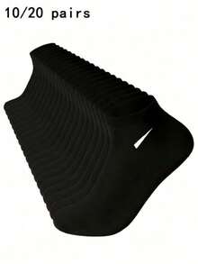 1/5/10 Pairs Unisex Black Four-Hand Casual Sports Short Socks, Couple Socks, Minimalist Style - Multicolor - View 3