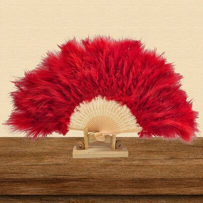 Handheld Folding Faux Feather Fan, Vintage Style Aviator Fan, Summer Holiday Decor, Suitable For Halloween Costume Party, Wedding, Cosplay, Tea Party, Mother's Day Gift