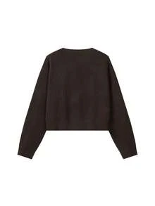 FOR BEAUTY Women's Y2K Deep Chocolate Brown Knotted Button Round Neck Knit Cardigan Jacket, Autumn Fashion Casual Outfit Fall - Brown - View 8