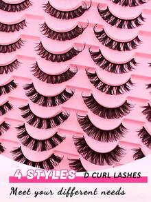 1 Set Mixed False Eyelashes, Russian Strip Lashes, D Curl, Wispy Natural Look, 16mm Fluffy Faux Mink Lashes, Like Eyelash Extensions, Fluffy Cat Eye Look, False Tail Lengthening Eyelash Set - Black - View 6