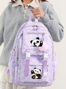1 Pc, Creative Panda Pattern Printed Backpack, Large Capacity Casual Backpack, Adjustable Shoulder Straps, Suitable For Daily Commuting And Travel - one-size - View 4