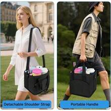 Reusable Beverage Bag With Handle - Heat-Insulating, Foldable 4-Cup Beverage Bag, With Spill-Proof Base, Adjustable Divider And Shoulder Strap, Portable Delivery Cart, For Use In Cars And On Trips - Black - View 3
