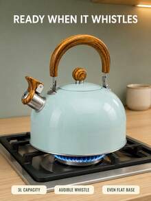 3L Large Capacity Stainless Steel Whistling Kettle, Stove-Top Whistling Teapot, Durable Flat Bottom Hot Water Kettle, Suitable For Gas Stove, Electric Stove, Ceramic Cooktop, Home Tea And Coffee Kitchen Tea Set - Sky Gray Green - View 4