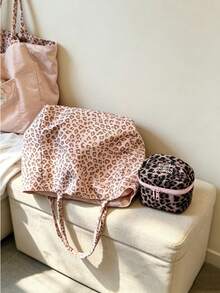 Tas Bahu Motif Pink/Macan Tutul Dua Sisi, Satu Tas dengan Dua Gaya Pemakaian, Versi Tote Kapasitas Besar, Termasuk Tas Penyimpanan - MultiWarna - View 5