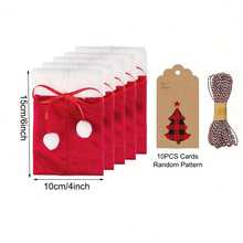 5/10pcs Drawstring Candy Gift Bags With White Pom Pom Christmas Gift Packaging Bags, Small Santa Claus Cloth Bags With Kraft Paper Tags (Random Pattern) And Rope, Suitable For Christmas Gifts, Party Favors And Holiday Table Decor - Multicolor - View 2