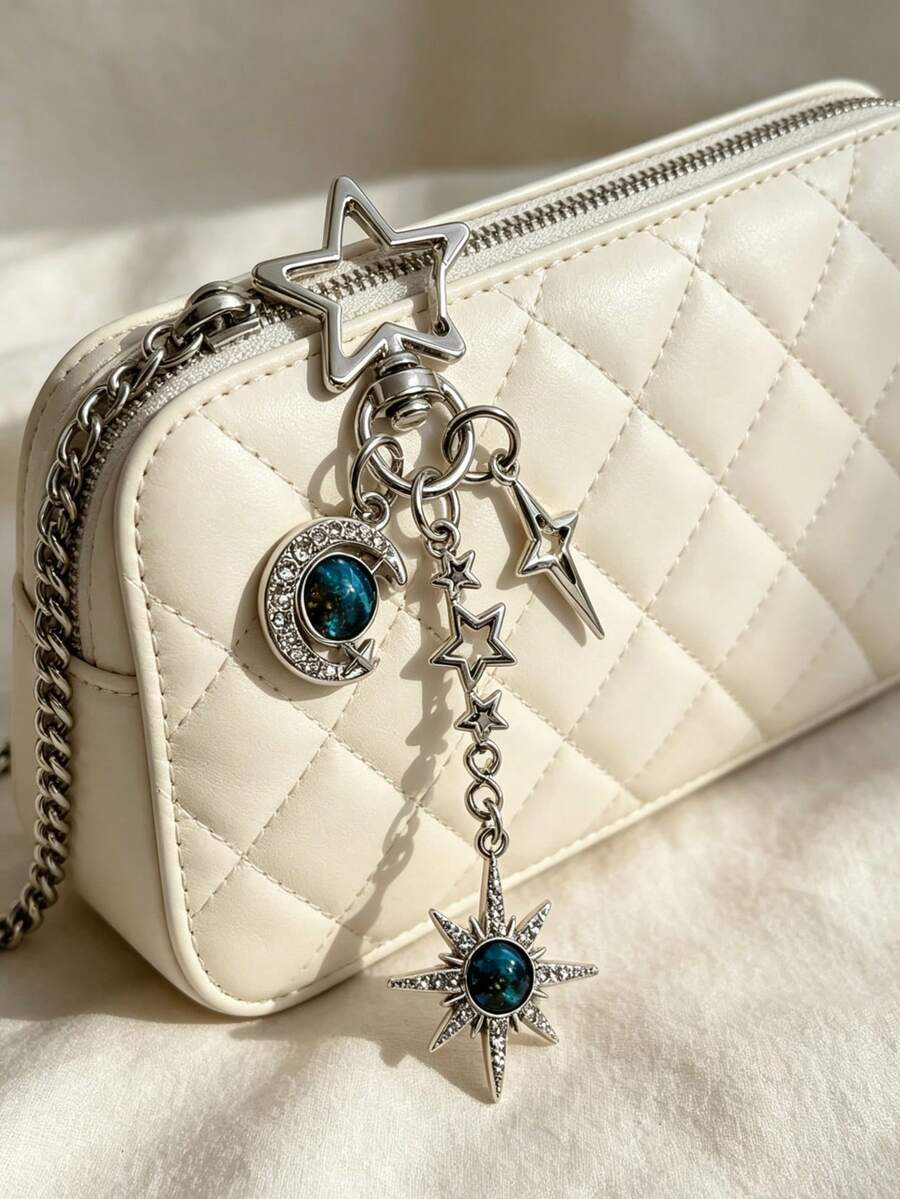 Nteresting Blue Starry Sky Series Keychain,Bag Charm,Fashion Exquisite Ladies Keychain Decoration, Bag Accessory,Star Moon Sun Hanging Ornaments - Multicolor - View 1