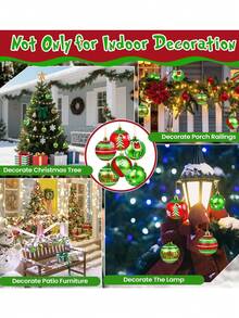 12pcs Christmas Tree Decor Balls, 2.4 Inch Red & Green Christmas Ball Hanging Ornaments, Shiny Christmas Tree Hanging Ball Decorations, Christmas Holiday Decorations - Multicolor - View 6