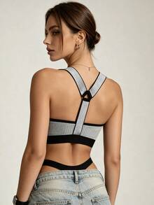 Runway Rest 1pc Women's Solid Color Comfortable Racerback Sports Bra - Grey - View 4