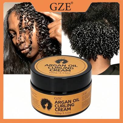 GZE Moroccan Argan Oil Curl Styling Cream 100g/3.55oz, Defines Bouncy Curls And Waves, Anti-Frizz Moisturizing Curl Styling Cream, Long-Lasting Natural Hold, Suitable For Dry Textured Hair