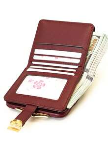Women's Short Fashion Crocodile Embossed PU Snap Wallet, Multi-Function Coin Purse & ID Card Holder, Minimalist Lightweight Compact Exquisite Portable, Suitable As Holiday Gift - Red - View 2