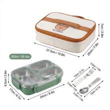 900ML 304 Stainless Steel Lunch Box With Cute Cartoon Pattern, Avoid Food Mixing, Microwave Bento Box With 3 Compartments, Portable Leak-Proof Lunch Container, Fruit Salad Food Storage Container, Meal Prep Box For Student Adult Use In School, Office - Multicolor - View 22