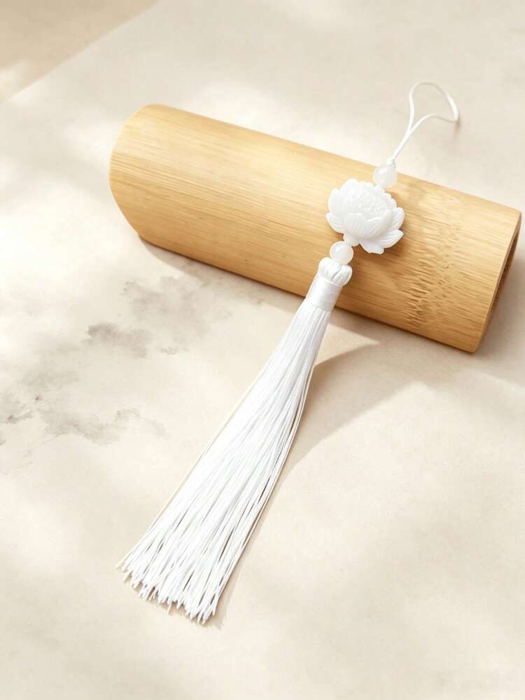 1把法式复古蕾丝流苏折叠手扇，便携式夏季舞蹈扇 - 白色 - 查看 7