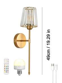 High-End Crystal Wireless Wall Lamp, Black & Gold Rechargeable Wall Light With Crystal Lampshade, Remote Dimming, 12-Color RGB & 3-Color CCT, Decorative Light For Bedroom, Living Room, Hallway - Multicolor - View 12