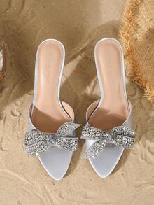 On feet& in love Women's Summer Fashion Elegant Sexy Stiletto High Heel Open Toe Sandals With Rhinestone Bow, Suitable For Dating, Party, Beach Vacation - Baby Blue - View 7