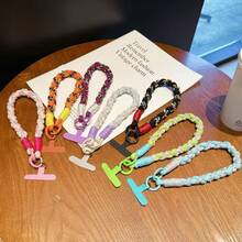 Handmade Woven Cotton Rope Unique Niche Beaded Girls' Portable Small Pendant Chain Bag Charm Creative Versatile Thick Keyring Contrast Color Lanyard Short Wrist Strap Anti-Drop Phone Rope Phone Chain - Multicolor - View 1