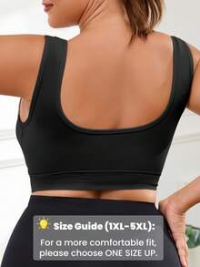 1pc Seamless Wireless Lift & Support Front Closure Adjustable Comfortable Side Gather Yoga Unpadded Sports Bra For Plus Size Women Black Spring Fall - Black - View 3