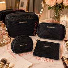 4pcs Lace Mesh Makeup Bag Set, Portable Travel Breathable Cosmetic Bag Toiletry Bag Makeup Wallet Storage Bag, Suitable For Home Travel Accessories - Black - View 5