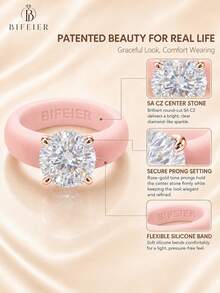 BIFEIER Round 5A Cubic Zirconia Women's Silicone Ring, Copper Plated 18K Rose Gold Band, Soft And Comfortable Ring, Stackable Wedding Engagement Alternative Ring, Sports Yoga Daily Wear Valentine's Day Anniversary Gift - Round - View 4