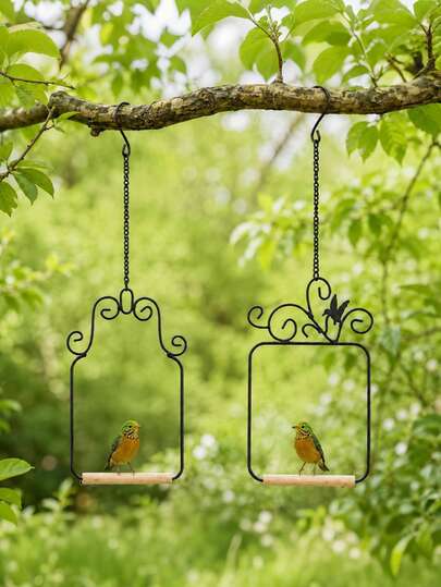 Hummingbird Swing, Black Iron Frame Bird Swing With Wooden Perch And Hanging Chain, Durable Wild Bird Perch, Suitable For Garden, Patio, Lawn, Tree Trunk And Balcony Decoration