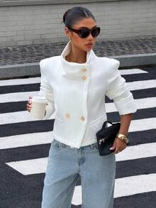 DEEKA Spring/Summer New Arrival Women's Fashion Minimalist Versatile Patchwork Short Jacket White - White - View 1