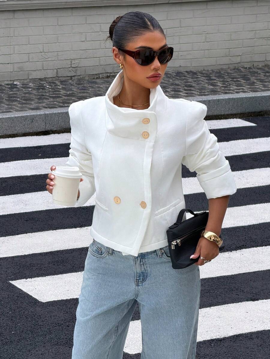 DEEKA Spring/Summer New Arrival Women's Fashion Minimalist Versatile Patchwork Short Jacket White - White - View 1