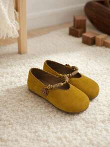 Vintage Suede Mary Jane Beaded Floral Decor Soft Sole Low Vamp Photo-Taking Travel Spring Autumn Children Casual Shoes - Ginger - View 2