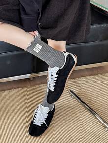 1/3 Pairs Women's Korean Vintage Ruffle Lace Striped Personalized Fabric Label Letter Daily Commute Versatile Mid-Calf Socks, Autumn/Winter - Multicolor - View 6