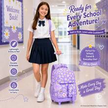 3pcs/Set Girls Daisy Print Pom Pom Pendant Durable Oxford Cloth Rolling Luggage Bag With Adjustable Shoulder Strap Zipper Closure Sweet Student Backpack Set, Suitable For School And Travel - Single Pull Rod, Three Front Pockets, Daisy - View 9