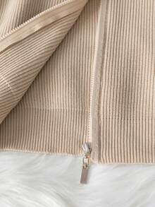 Infant & Toddler Boys & Girls Simple Solid Color Hooded Pom Pom Decor Zipper Cardigan Long Sleeve Knit Sweater Casual Versatile Jacket Suitable For Daily Wear, School, Spring, Autumn, Winter - Khaki - View 8