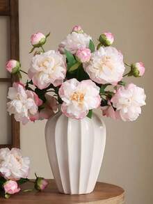 1件耐碎仿陶瓷塑料花瓶，現代極簡居家裝飾，白色條紋紋理圓柱設計，優雅多功能裝飾花瓶，適用於婚禮、辦公室、季節性展示，室內/室外全年使用 - 1PC - 查看 3
