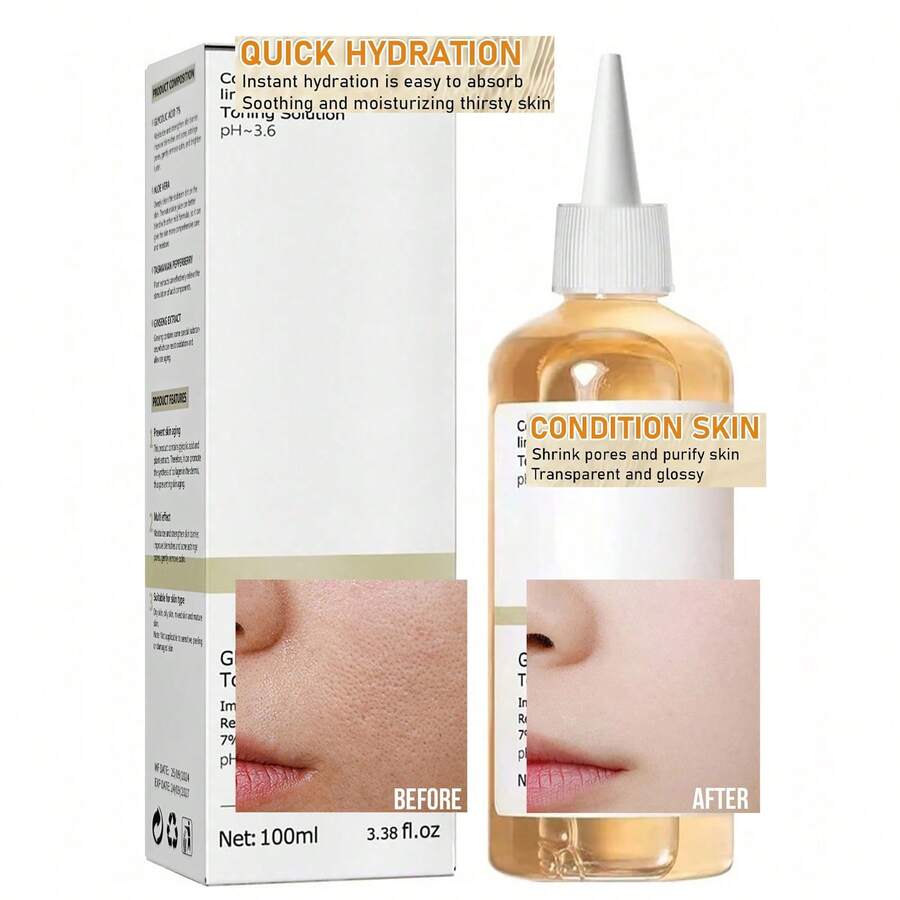 Toner Asam Glikolat, Toner Eksfoliasi Asam Glikolat 7%, Dapat Melembapkan dan Mengondisikan Kulit, 100ml