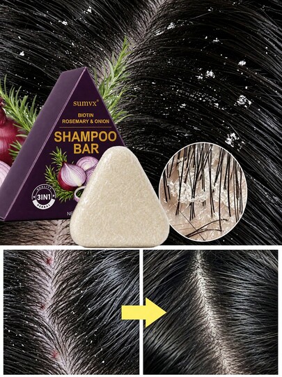 SUMVX Sabun Batang Anti Ketombe Bawang Kaya Akan Biotin dan Rosemary. Menguatkan Rambut, Kolagen dan Biotin untuk Melembapkan dan Menutrisi Rambut dan Kulit Kepala, Menutrisi Rambut Secara Mendalam, Menjadikannya Bervolume dan Berkilau Alami, Melindungi Rambut