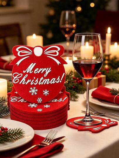 5pcs Christmas Felt Coasters, Heat-Resistant Thick Felt Non-Slip Table Mats, Merry Christmas Absorbent Cup Pads, Perfect Holiday Table Decor, Creative Thermal Insulation Decorative Mats, Stylish Multi-Functional Home Decor, Suitable For Home, Kitchen, Restaurant, Various Events, Meetings, Hotels, Farmhouses, Holiday Celebrations, Weddings, Birthday Parties And Desktop Decoration, 1pc