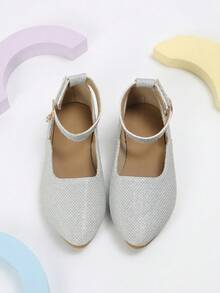 1 Pair Girls' Silver Glitter Rhinestone Pendant Hook & Loop Pointed Toe Shoes, Suitable For Party, Performance, Dress Matching - Silver - View 3