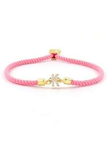 1pc Fashion Creative Copper Inlaid Zirconia DIY Letter Bracelet, Adjustable 26 A-Z Initial Jewelry, Elegant Daily & Holiday Gift For Girls - Multicolor - View 5