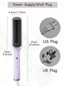 CRASTS Hair Straightener Brush, 2‑In‑1 Straightening Brush For Smooth Sleek Hair & Loose Curls, Ceramic Tourmaline Hot Brush Anti‑Scald Design, Portable Electric Hair Styling Comb For Home Salon Use - Lilac Purple - View 5