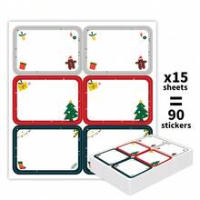 90pcs/15 Sheets Christmas Gift Labels Stickers, Self-Adhesive Holiday Gift Labels - Gingerbread Man, Christmas Tree, Christmas Stocking Designs, Holiday Gift Wrapping Labels Stickers, Christmas Decorations - Multicolor - View 1