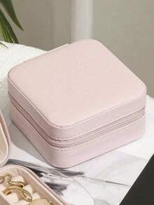 1pc Portable Small Jewelry Storage Box With Zipper And Soft Velvet Lining, Ring Holder, Earring Necklace Bracelet Organizer, Compact Jewelry Box, Fits In Handbag, Perfect For Vacation, Birthday And Christmas Gift - Multicolor - View 11