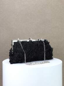 Dedoo Women's Evening Clutch Bag, Rectangular Hard Frame, 3D Petal Floral Pattern, Rhinestone Trim, Elegant Gothic Glamour Style, Suitable For Cocktail Parties, Banquets, Balls - Black - View 7