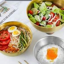 Set Of 3 Stainless Steel Mixing Bowls, Can Be Used As Dough Bowl, Salad Bowl, Suitable For Cooking Food, Kitchen Utensils - Gold - View 5