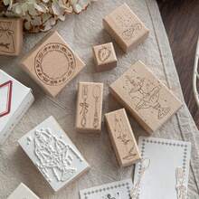 Vintage Wooden Rubber Stamps Set, Fountain Umbrella Candle Strawberry Pattern Wood Seal For Journal Scrapbooking Card Making DIY Craft Decor,Multipurpose Stamps - Multicolor - View 4