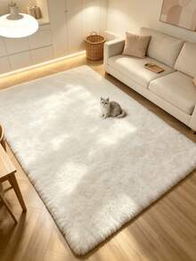 1pc White Long Plush Rectangular Rug, Fluffy & Comfortable, INS Style, Soft & Cozy Carpet, Living Room Rug, Kitchen Mat, Bedroom Rug, Bathroom Mat - Multicolor - View 5